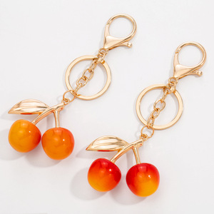 Cute Vintage Cartoon Cherry Shape Keychain Fashionable Red Waterproof Bag Charm Gold Metal Carabiner Pendant for Women Girls - Product Image 4