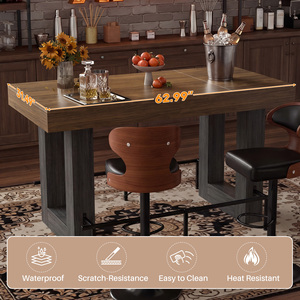 Table de bar octogonale à hauteur de comptoir, en bois massif, avec repose-pieds, résistante à l'eau et aux rayures, design moderne, pour centre commercial, restaurant, café - Product Image 4