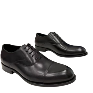 Chaussures habillées Oxford en cuir véritable noir à bout rond, à lacets, couleur unie, pour le bureau et la carrière, pour hommes, toutes saisons, semelle extérieure en caoutchouc, chaussures cd - Product Image 5