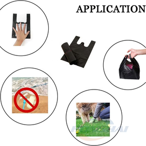 Venta al por mayor de bolsas de camisetas desechables de PE negro liso en relieve sanitario personal para vómitos y excrementos de perro bolsas de basura - Product Image 6