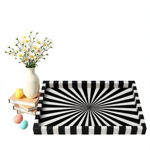 Plateau Organisateur Rond Multifonctionnel de Luxe en Os Incrusté, avec Motif Mosaïque Ivoire Fait Main, pour Maquillage, Bougies, Bijoux - Product Image 3