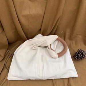 Japanese Style Cotton Linen Tote Bag with Braided Handle Casual Minimalist <b>Handbag</b> - Product Image 4