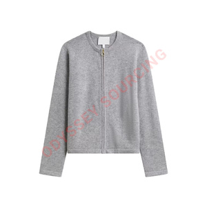 เสื้อสเวตเตอร์คาร์ดิแกนซิปเต็มของผู้หญิงอินเทรนด์ที่มีวัสดุผ้าฝ้าย100% หนาสไตล์คลับเซ็กซี่คุณสมบัติกันรอยยับสำหรับฤดูหนาว - Product Image 1