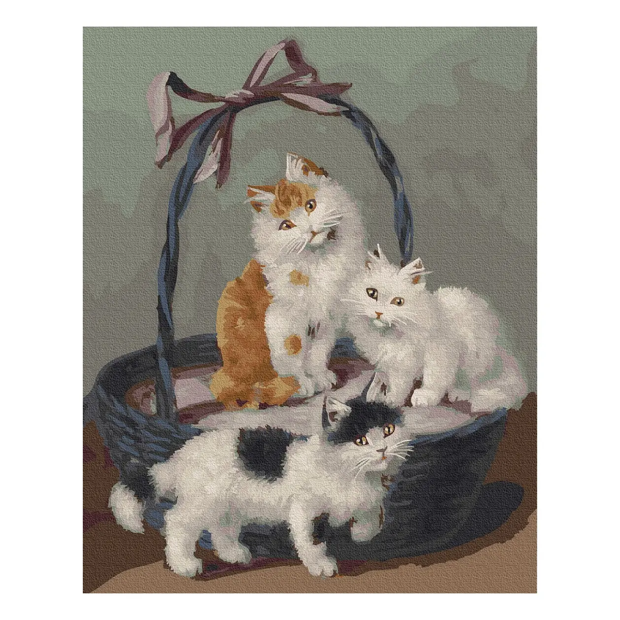 バスケットの中の猫の装飾絵画、大人のためのDIY絵画、数字による40*50の静物動物のホームアート絵画