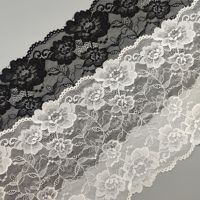 Dentelle élastique de 22 cm de large, tricotée en chaîne, à double motif floral, pour garniture de vêtements et accessoires de maison