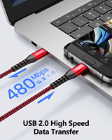 Cable de Carga Rápida USB C SUNGUY de Alta Velocidad, 10W, con Trenzado de Nailon, Cable de Datos USB para Teléfono, Laptop y Automóvil