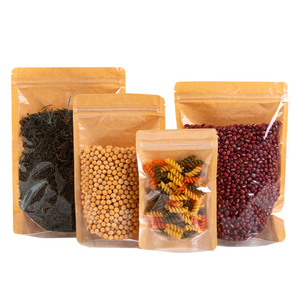 Bolsa de papel kraft transparente para dulces, frutos secos y nueces, bolsa de embalaje tipo stand-up pouch. - Product Image 1