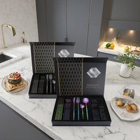 Ensemble de Couverts de Table 24 Pièces Style Occidental Portugais en Acier Inoxydable Doré – Couteau à Steak, Fourchette, Cuillère – Coffret Cadeau – Meilleure Vente