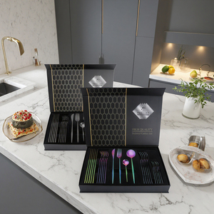 Hot bán 24-Piece Bồ Đào nha phong cách phương Tây vàng thép không gỉ thiết lập dao kéo bít tết dao nĩa muỗng Hộp quà tặng - Product Image 5