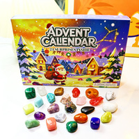 Calendrier de l'Avent : Boîte Mystère de Pierres Précieuses, 24 Surprises Dinosaures, Boîte de Compte à Rebours, Pierres Polies Multicolores, Ouvrez une Porte Quotidiennement