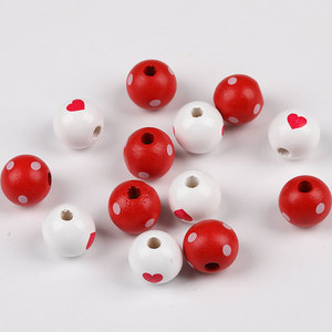 Cuentas de madera con patrón de corazón rojo y blanco, redondas, para hacer pulseras, colgantes decorativos para el día de San Valentín - Product Image 4