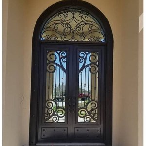 Puerta Moderna de Hierro Forjado, Diseño Minimalista con Patrones Geométricos, Vidrio de Seguridad de Vista Completa, Líneas Limpias - Product Image 5