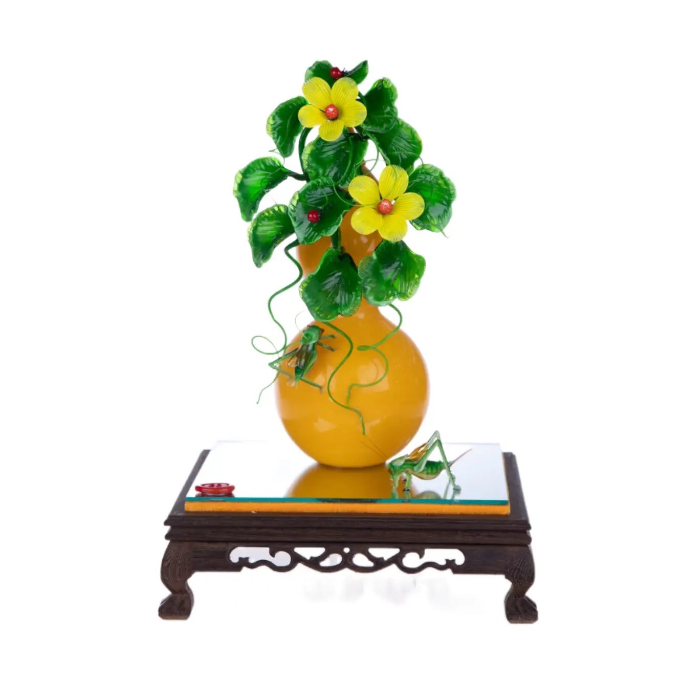 Il maestro ha personalizzato il miglior fiore giallo foglia verde zucca gialla opere d'arte culturali di fascia alta cristallo naturale