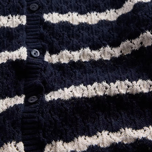 <span class=keywords><strong>Cardigan</strong></span> con scollo a V a manica corta in maglia Jacquard di ispirazione Vintage con orlo a coste e polsini eleganti con bottoni - Product Image 5
