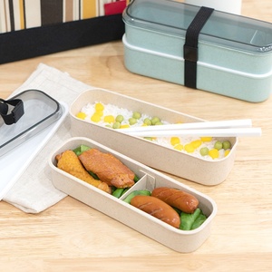 For Kids School With Lids Portable 2 Layer Wheat Straw Bento Food Container Lunch Box