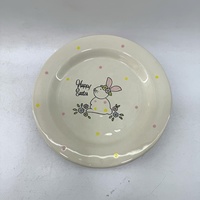 Assiette à salade en céramique peinte à la main de 8 pouces avec décoration de lapin