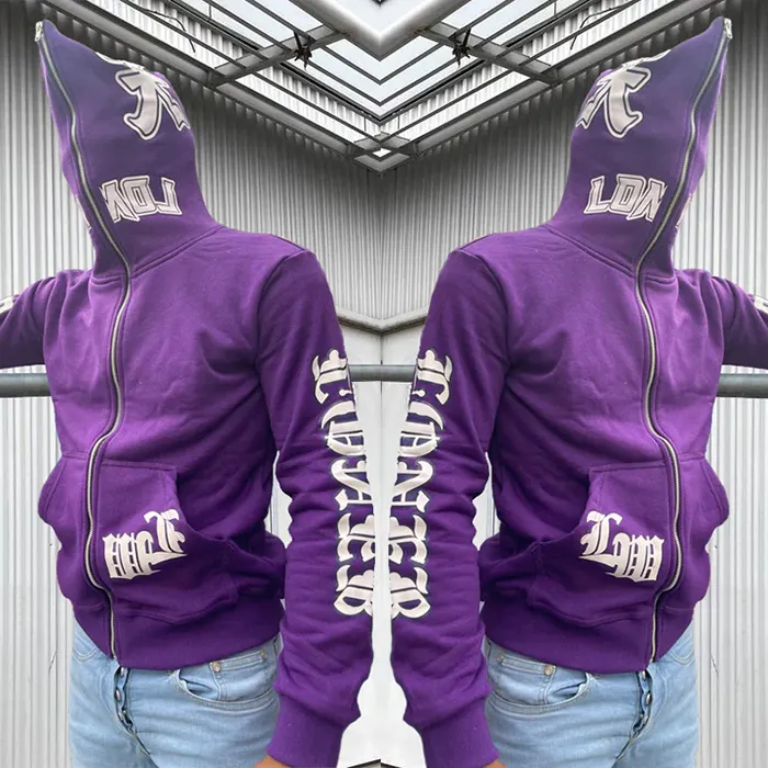 huili factory custom logo fashion graphic print full face zip hoodie men long sleeve zip up hoodie