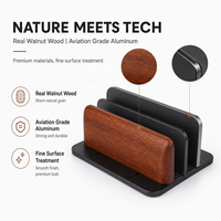Support de tablette robuste en bois de noyer massif et alliage d'aluminium, avec rembourrage en silicone antidérapant à 360° et base lestée haute résistance pour