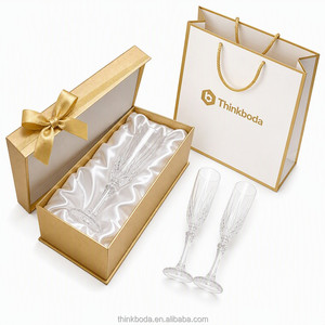 Scatola Regalo Personalizzata per Flute da Champagne con Logo, Confezione di Lusso in Cartone Dorato per Set Regalo di Anniversario Matrimoniale, Vendita all'Ingrosso - Product Image 2