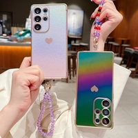 Funda de Teléfono con Correa de Moda, Electrochapada, con Forma de Corazón, de Gel TPU Suave, para Samsung Galaxy S21FE/S22/S23/S24 Plus/S25 Ultra/S26 Edge
