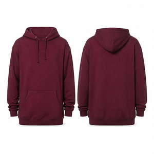 <b>Men's</b> <b>Burgundy</b> Hooded Sweatshirt Fleece Pullover Casual <b>Hoodie</b> Regular Fit Solid Color Autumn Wear - Product Image 2