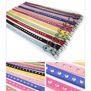 Luxury Modern Elegant Solid Pattern Rhinestone Studded Soft PU Dog <b>Collar</b> Adjustable for Small Pets - Product Image 6