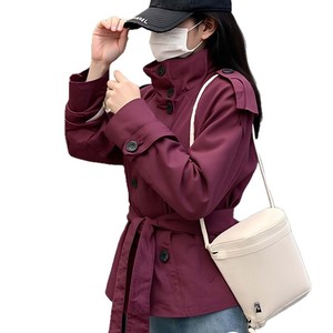 Осенний тренчкот <span class=keywords><strong>2026</strong></span> года в европейско-американском стиле, хит продаж, однотонный, универсальный, двубортный, с поясом на талии и шнуровкой - Product Image 2