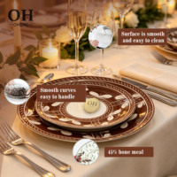 Assiette élégante en céramique marron, plat de service de luxe pour la location de tables de mariage, vaisselle en porcelaine fine