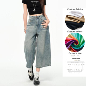 Jean vintage été 2025 pour <span class=keywords><strong>femme</strong></span>, coupe ample, taille haute, style décontracté, pantalon droit mi-long en denim respirant - Product Image 2