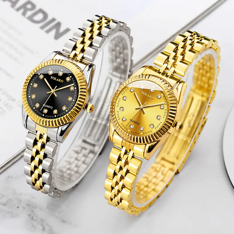 Hot Selling Nieuwe Gouden Mode Dames Horloge Punt Boor Schaal Goud Quartz Horloges Stalen Band Horloge Spot Groothandel Voor Gift