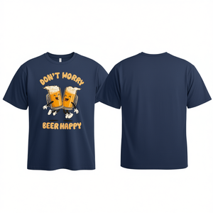 Maglietta promozionale Don't Worry Beer Happy, blu navy, girocollo - Product Image 2
