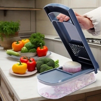 Keukenaccessoires 6-delige plastic handmatige mandoline aardappel snijder multifunctionele groentesnijder container roestvrijstalen gereedschap