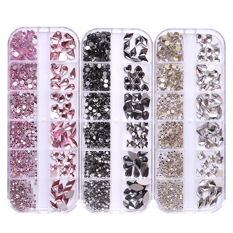 Cristal brilhante AB Rainbow Nail Art Mix Forma Fantasia Fundo Plano De Vidro Prego Strass Set Art Decoração Strass