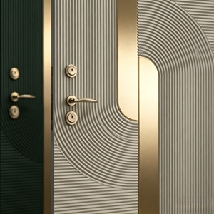 Puerta interior decorativa moderna con incrustaciones doradas acanaladas, puerta interior de madera de alta gama con molduras doradas para proyectos de apartamentos - Product Image 5