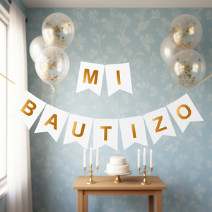 Guirnalda Mi Bautizo White <b>Letters</b> Gold 10 Pcs 4M Party Banner - Product Image 3