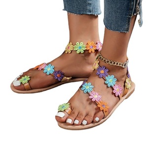 Sandalias Planas Ligeras de Verano para Mujer, Decoración Floral Multicolor, Punta Abierta, Calzado para Caminar por la Playa en Vacaciones - Product Image 5