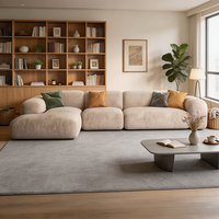 Ensemble de canapé modulaire en forme de L avec chaise longue, rembourrage en tissu et éponge, table basse en pierre - Meubles de salon modernes