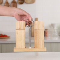 Moulin à poivre de luxe léger en stock avec base en bois, support en bois de caoutchouc avec poignée, accessoires de base en bois DS-XJMDZ01