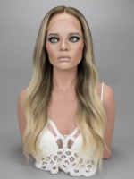 Peluca Judía Sin Pegamento con Nudos Individuales, Peluca con Encaje HD, Balayage Rubio Ombre, Larga y Ondulada, de Cabello Humano Virgen Natural para Mujeres Judías
