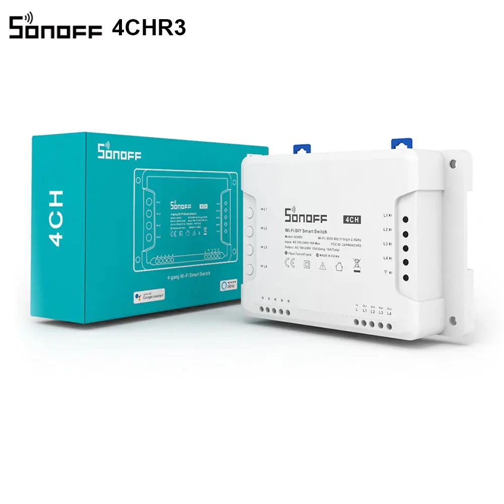 Sonoff-interruptor inteligente R3 de 4 canales, montaje de Riel Din, WIFI, temporizador inalámbrico de encendido/apagado, Automatización del hogar inteligente