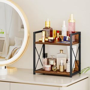 カウンタートップシェルフオーガナイザー、2段キッチンスパイスラック（カウンタートップ用）、木製コーヒーカウンターシェルフオーガナイザー（家庭用） - Product Image 5