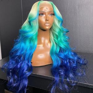 Ombre verde 13*6 parrucche in pizzo pieno capelli umani 6*6 HD blu scuro onda naturale allentata <span class=keywords><strong>platino</strong></span> 13*4 HD pizzo frontale 360 onda del corpo - Product Image 4