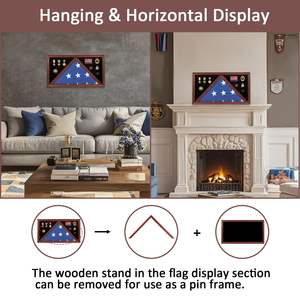 2026 vitrine de drapeau d'inhumation pour drapeau d'inhumation vétéran et médailles boîte d'ombre en bois massif avec rectangle en verre véritable acajou - Product Image 4