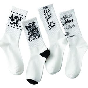 <b>Socks</b> White Cotton Letter Print Breathable Casual Daily Wear Adult Summer <b>Socks</b> - Product Image 4