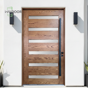 Tamamen Özelleştirilmiş Kırmızı Meşe Afrika Maun Masif Ahşap Ön Pivot Kapı Cam Panellerle Büyük Ev Ahşap Tek Dış Kapılar - Product Image 1