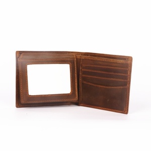 Genuine Crazy Horse Cow Leather Custom Engraved Logo <b>Small</b> Credit Travel Business Pure Leather Wallet for Men - Product Image 4