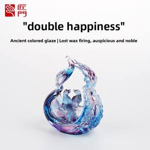 Handgemaakte Dubbele Geluk Glas Ornament Ekster Kalebas Graveren Voor Thuis Woonkamer Tv Kast Voor Kerst Decor - Product Image 2