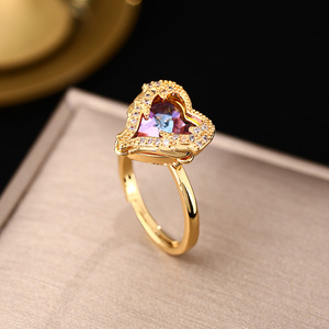 Luxuriöser 18k Vergoldeter Perlen-Zirkon-Klee-Blumen-Herz-Offener-Verlobungsring für Damen mit CZ-Buchstaben-Schleifen-Gelenkring als Geschenk - Product Image 2