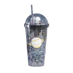 Uống cốc đôi tường hành tinh phim hoạt hình acrylic nhựa Tumbler trẻ em thể thao sippy 450ml ly nước bằng nhựa có nắp đậy và ống hút