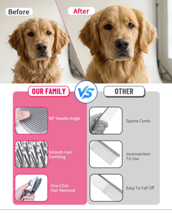 Ready Stock Stainless Steel Plastic Cat & Dog Grooming Comb-One-Click Hair Removal Detangling & Cleaning Tool-Made in China - Product Image 5